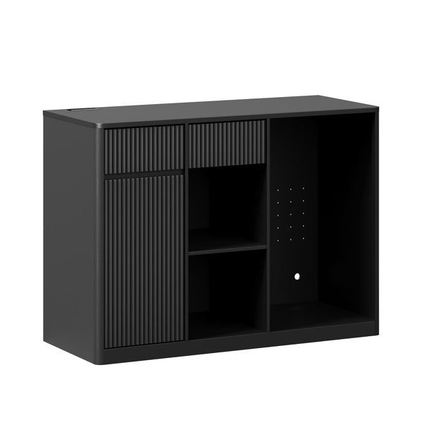 Black Fluted Bar Cabinet with Fridge Compartment & Charging Station