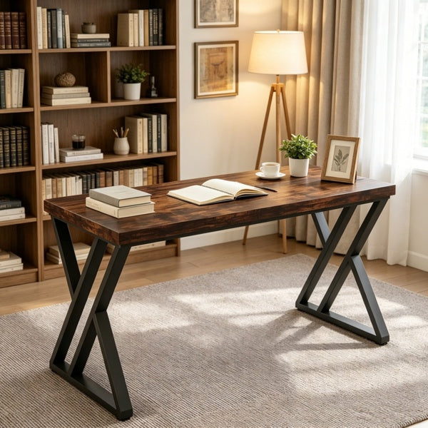 55" Industrial Writing Desk with Steel Z-Leg Frame