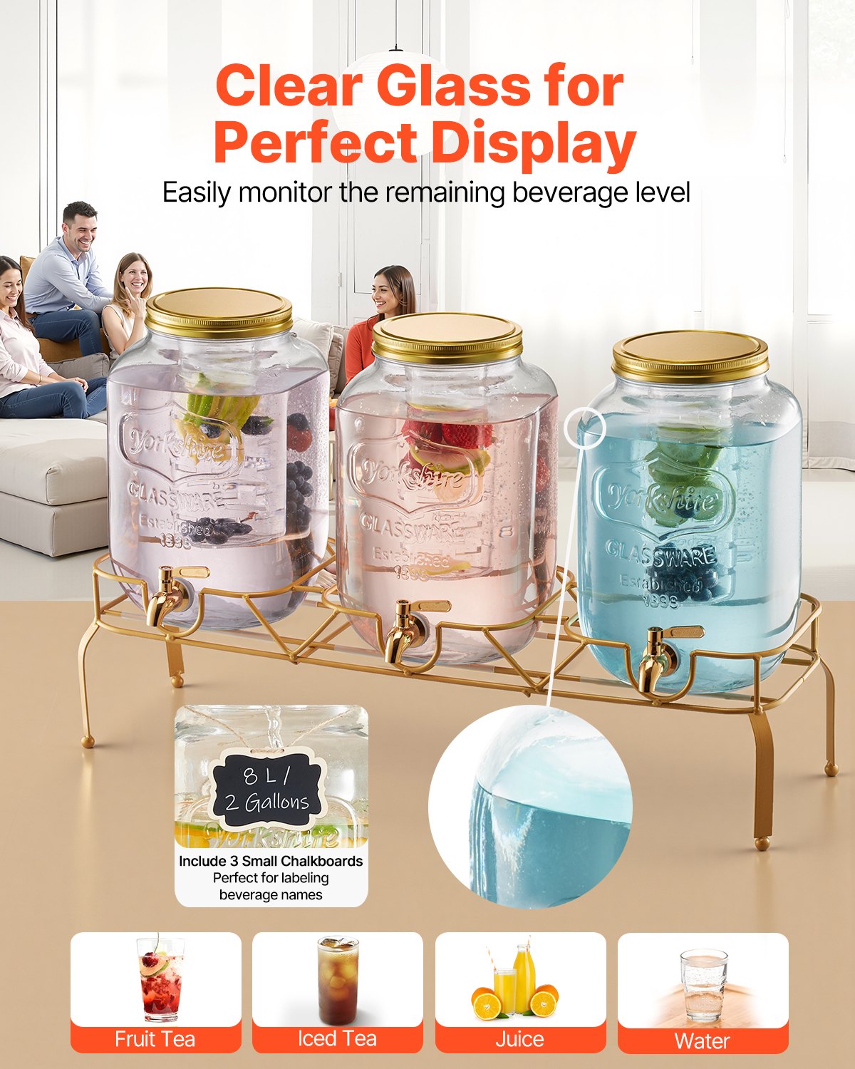 Triple 2-Gallon Beverage Dispenser with Metal Stand