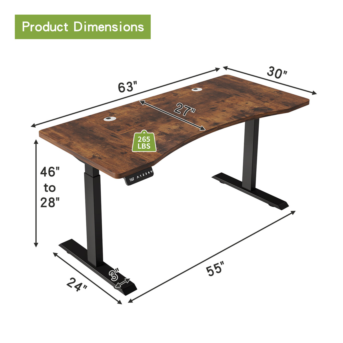 Walnut Curved-Front Dual-Motor Standing Desk