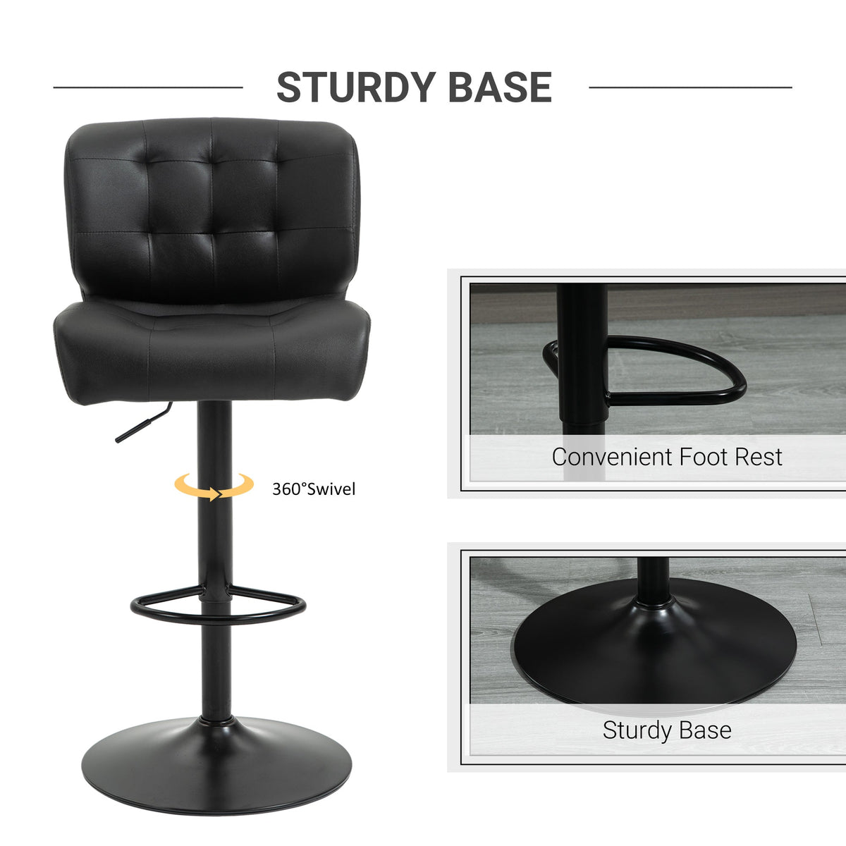 Set of 2 Black Adjustable Swivel Bar Stools