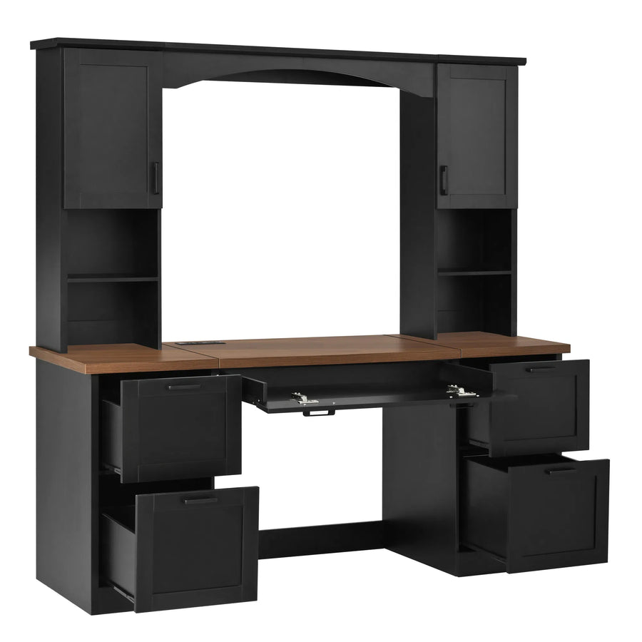 Black & Walnut Executive Workstation with Hutch