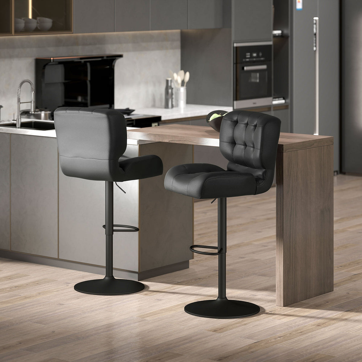 Set of 2 Black Adjustable Swivel Bar Stools