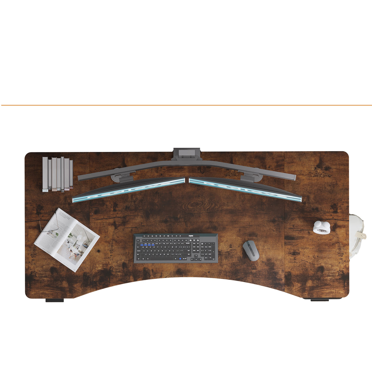 Walnut Curved-Front Dual-Motor Standing Desk