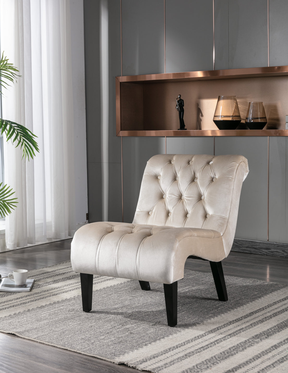Beige Velvet Accent Chair