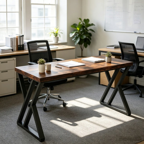 55" Industrial Writing Desk with Steel Z-Leg Frame