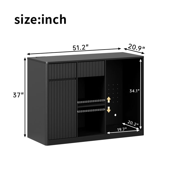 Black Fluted Bar Cabinet with Fridge Compartment & Charging Station