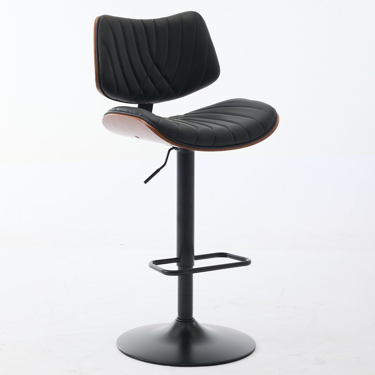 Walnut + Black Adjustable Swivel Bar Stools, Set of 2