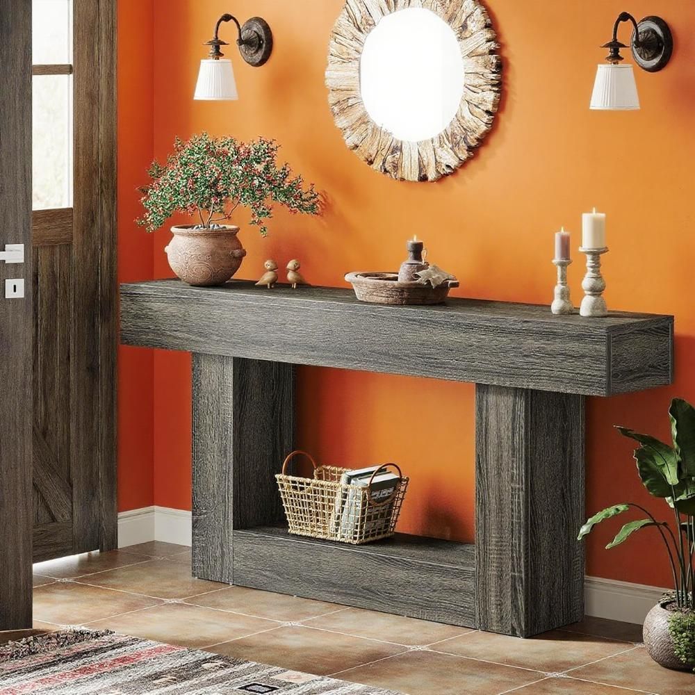 Dark Gray 63" Console Table with Lower Shelf