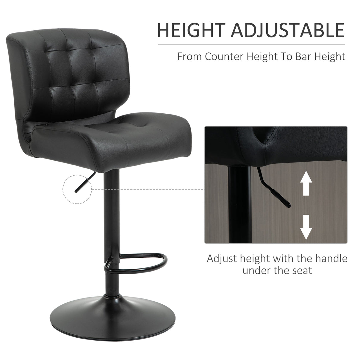 Set of 2 Black Adjustable Swivel Bar Stools