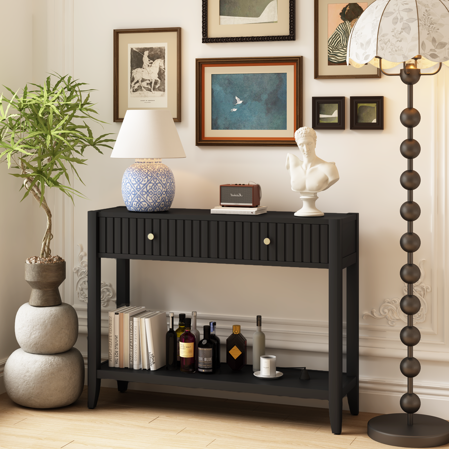 Black Fluted Console Table with Drawers