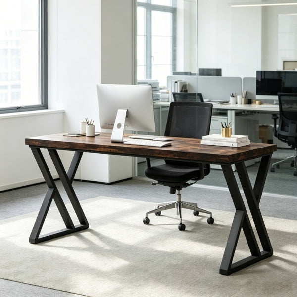 55" Industrial Writing Desk with Steel Z-Leg Frame