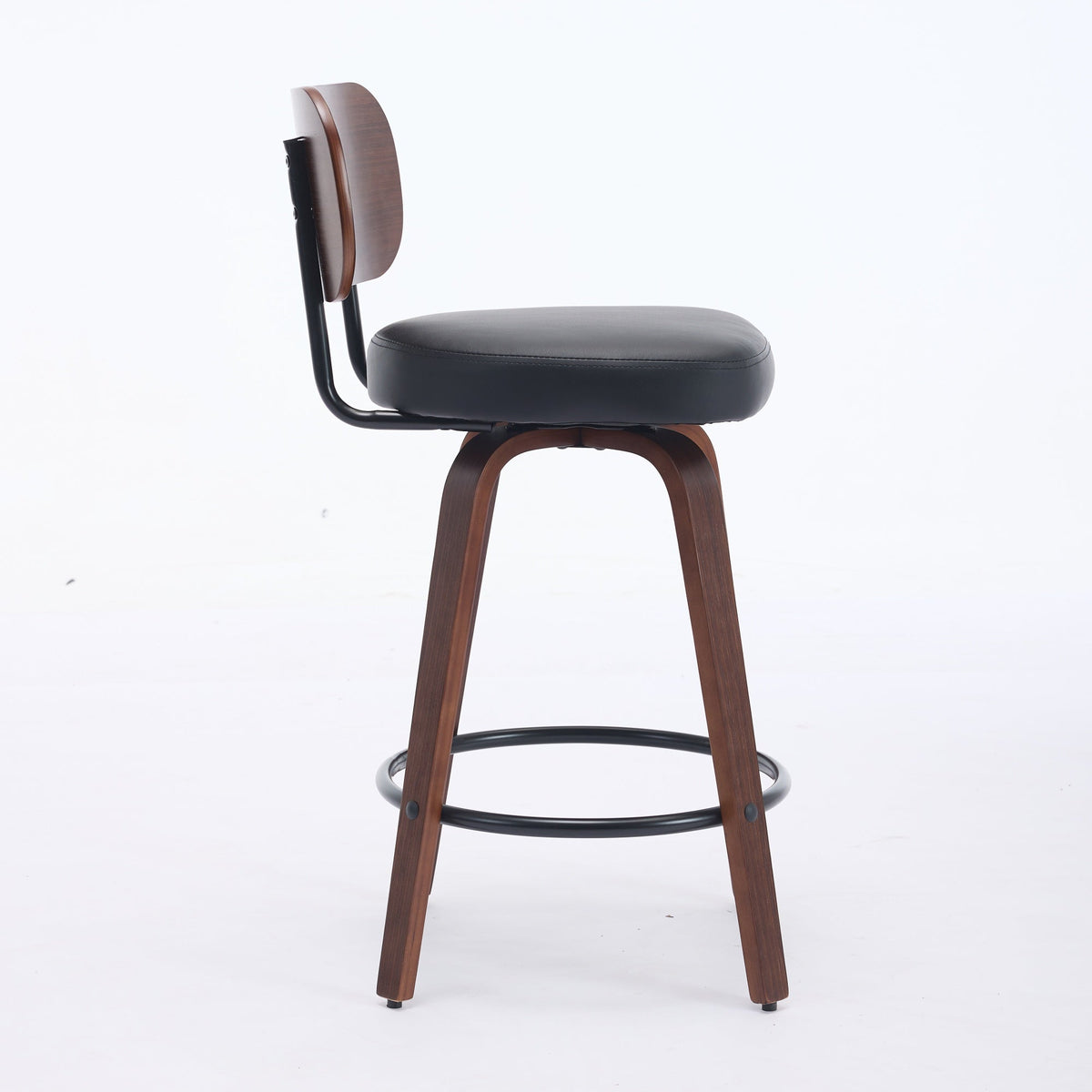 Walnut + Black Swivel Counter Stools, Set of 2
