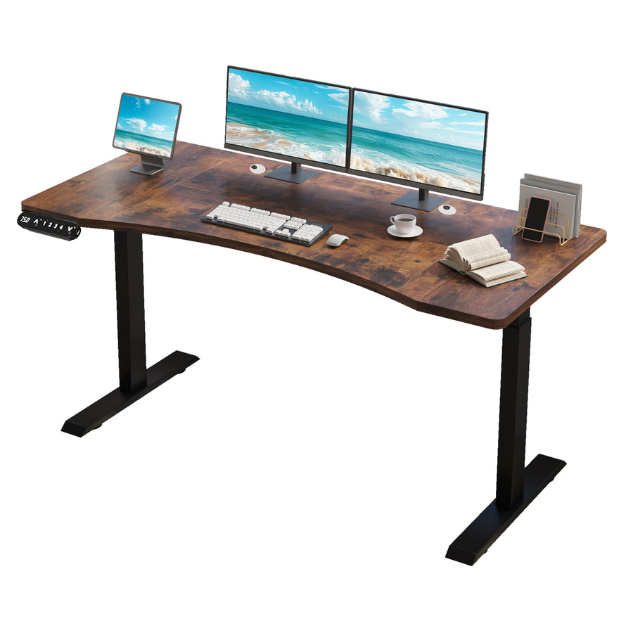 Walnut Curved-Front Dual-Motor Standing Desk