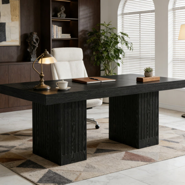 Fluted Black Executive Desk