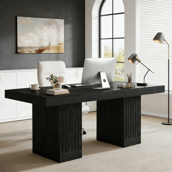 Fluted Black Executive Desk