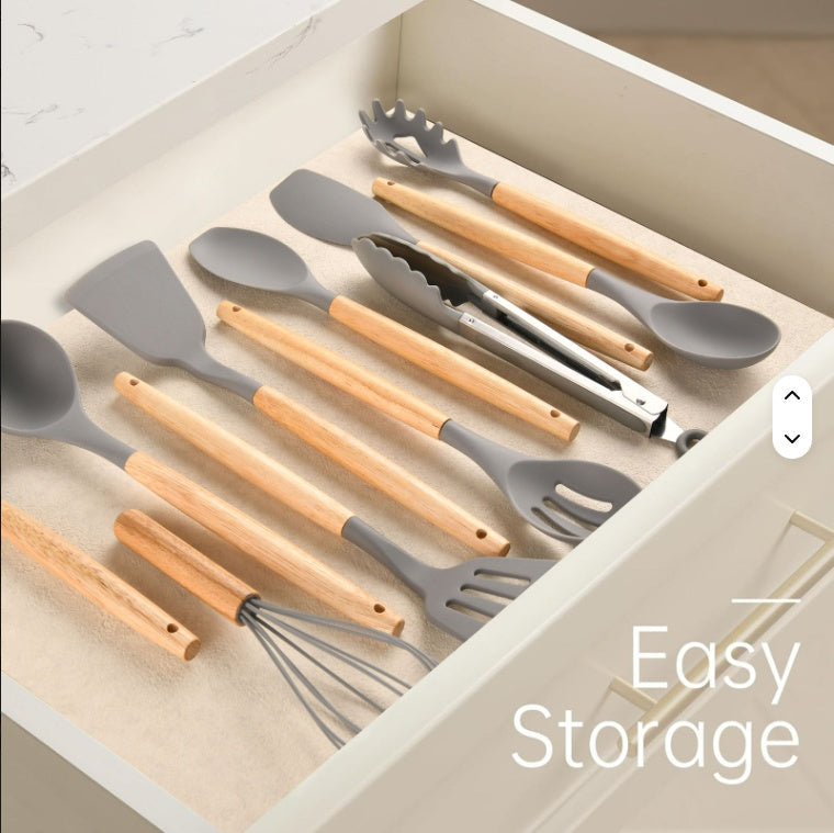 12-Piece Silicone Cooking Utensil Set with Wood Handles