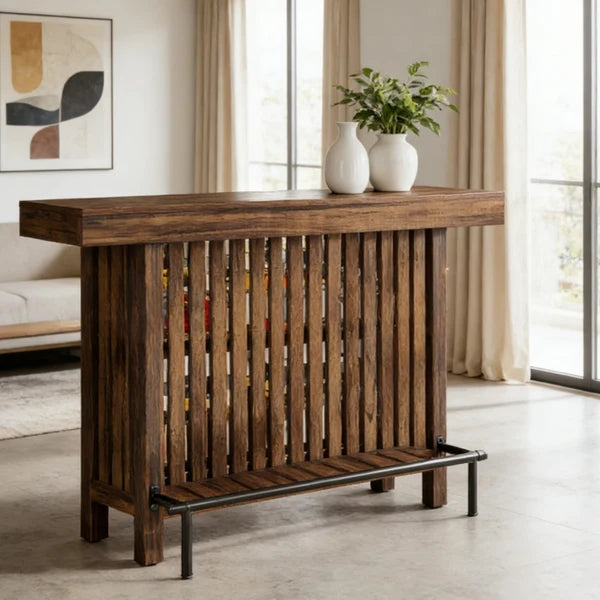 Dark Wood Bar Table with Integrated Storage
