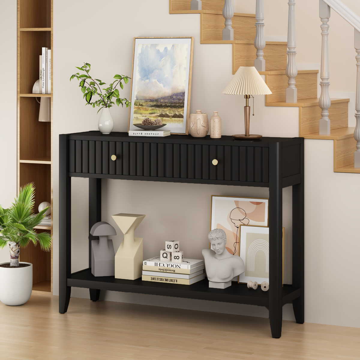 Black Fluted Console Table with Drawers