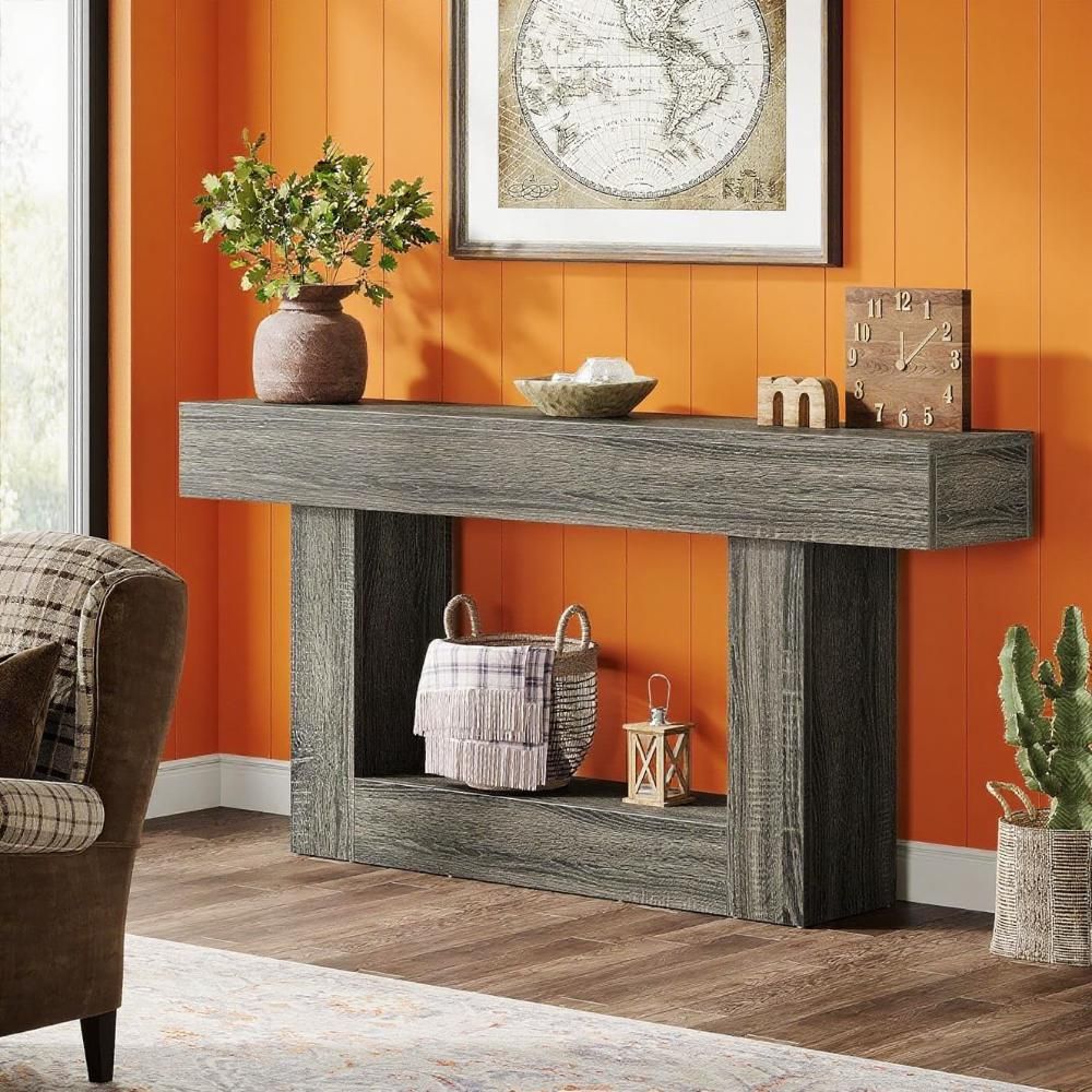 Dark Gray 63" Console Table with Lower Shelf