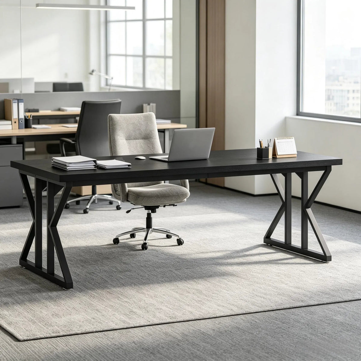 Extra-Wide Black Executive Desk
