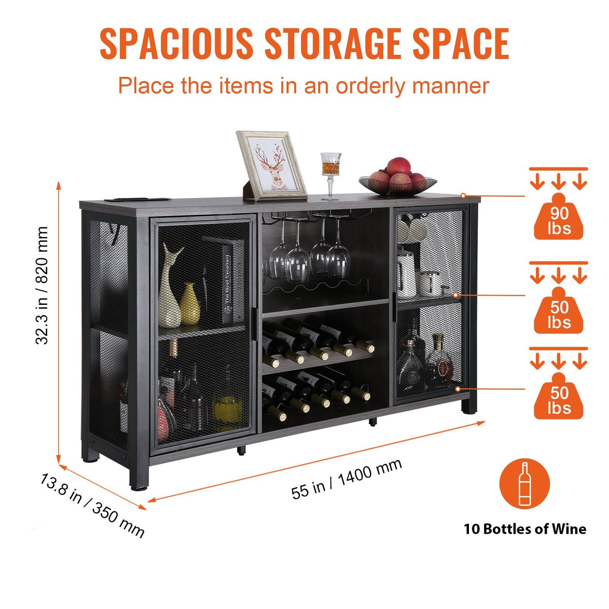 Industrial Bar Cabinet with Wine Storage & Built-In Power