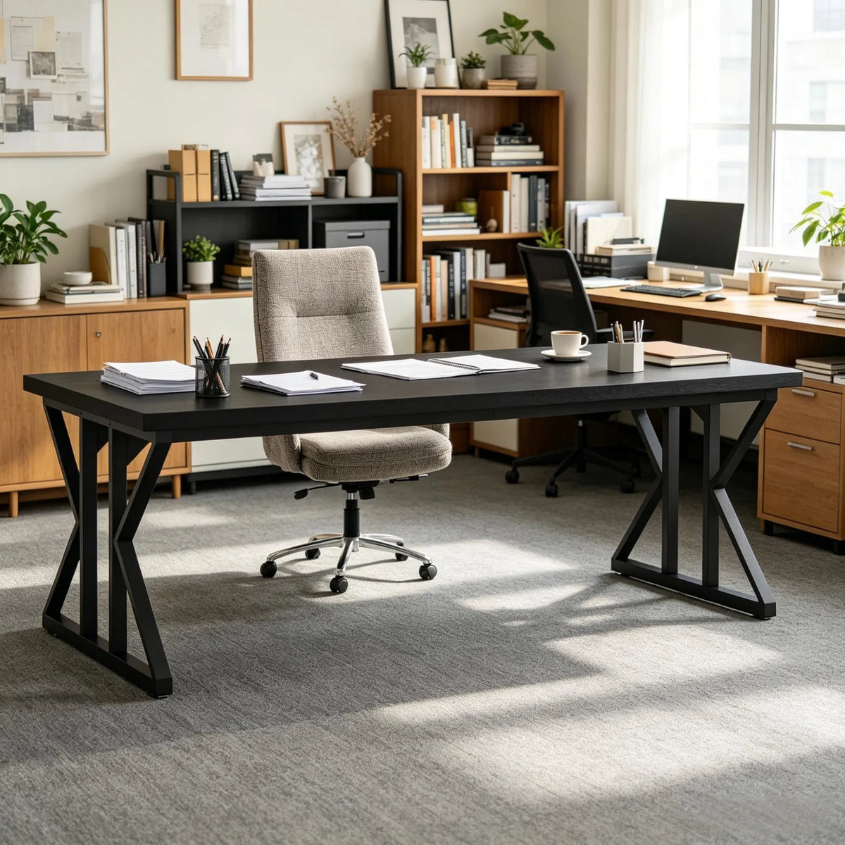 Extra-Wide Black Executive Desk