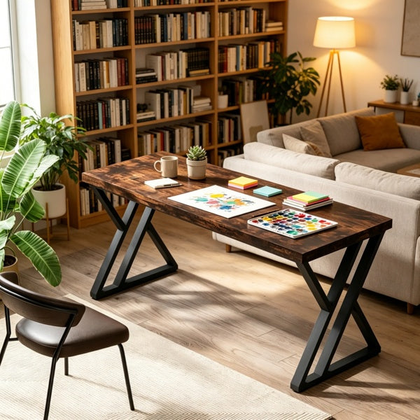 55" Industrial Writing Desk with Steel Z-Leg Frame