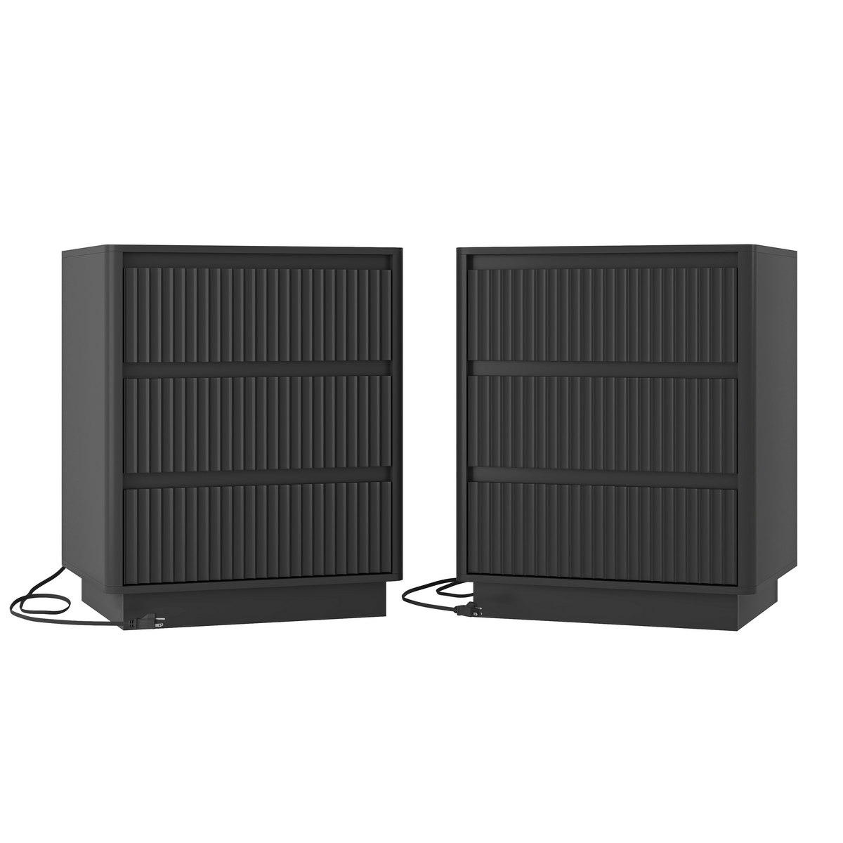 Set of 2 Black Charging End Tables with 3 Drawers
