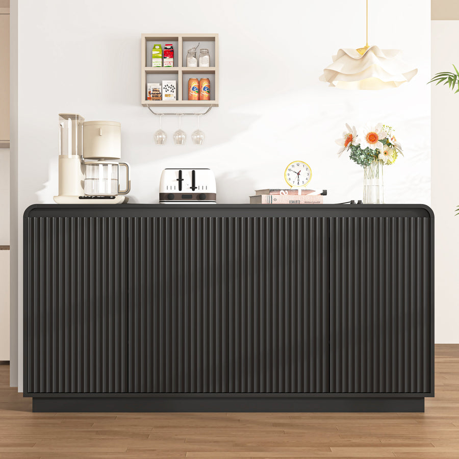 Black Fluted Media Console with Power Outlet