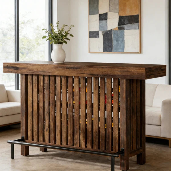 Dark Wood Bar Table with Integrated Storage