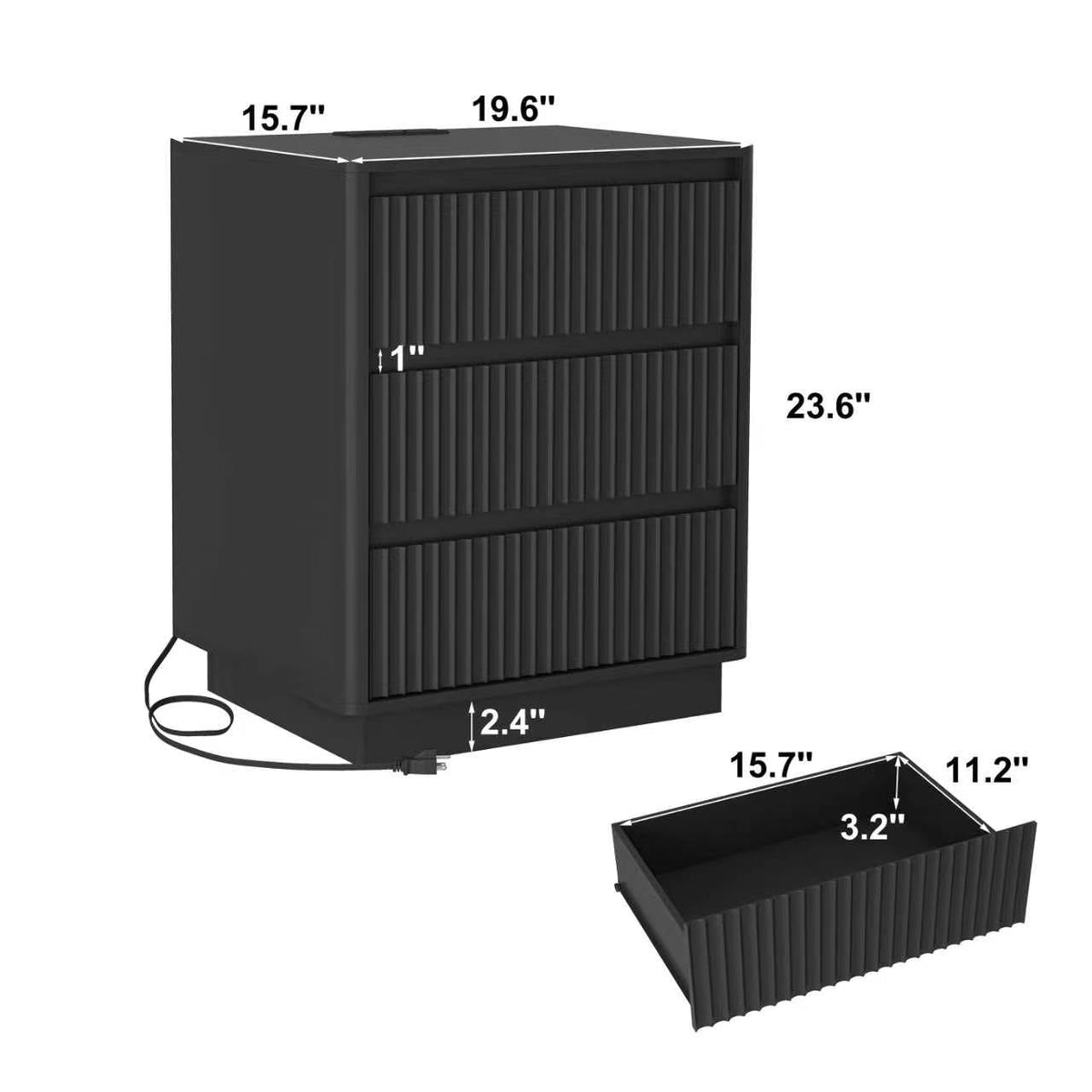 Set of 2 Black Charging End Tables with 3 Drawers