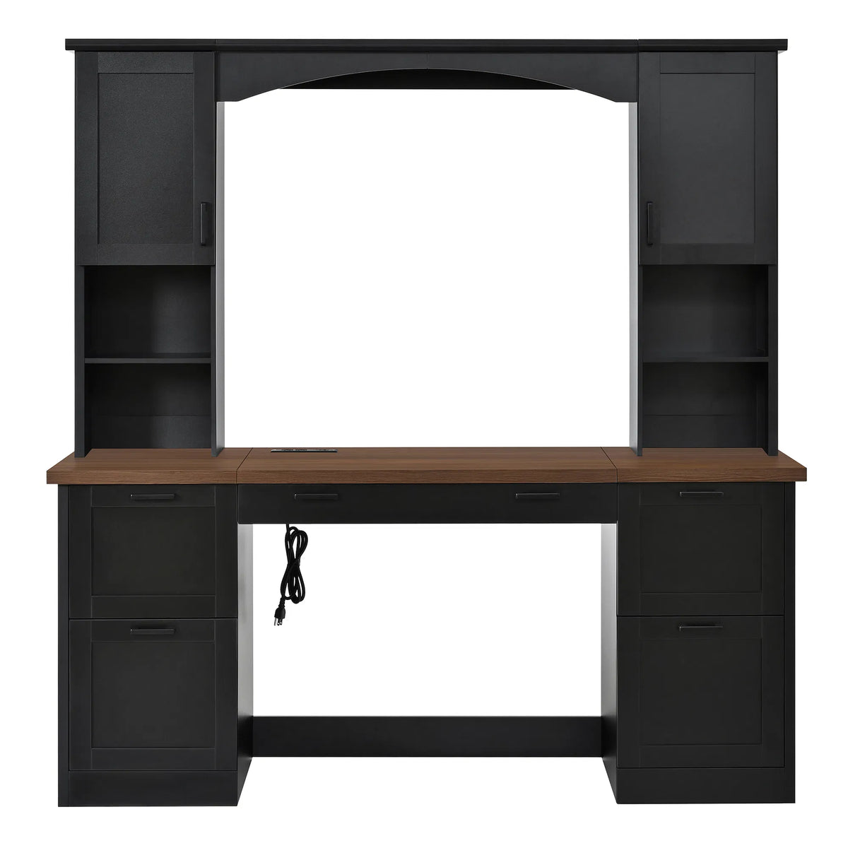 Black & Walnut Executive Workstation with Hutch